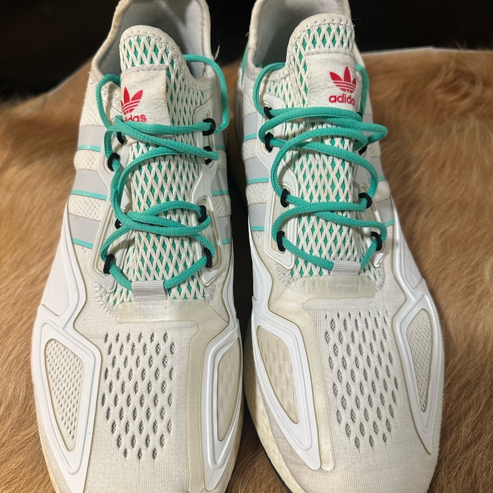 Adidas Women's White and Aqua Sneakers